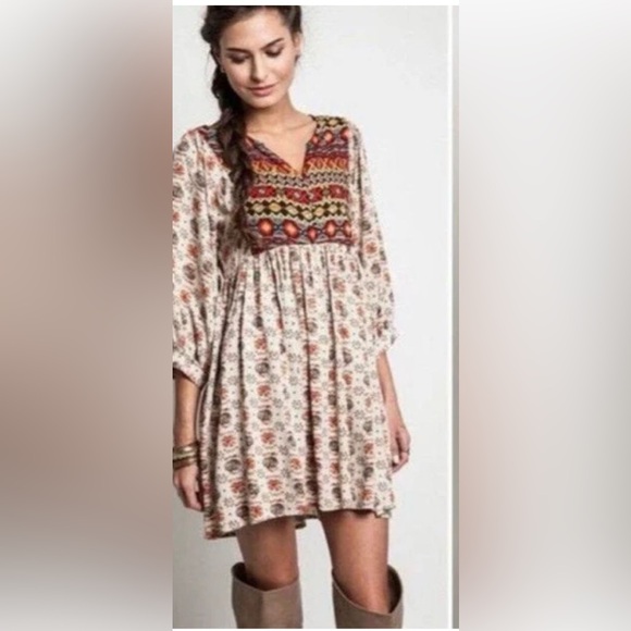 Umgee Multicolor Floral Lightweight 3/4 Sleeve Tunic Top Bohemian Floral Dress M - Picture 10 of 10